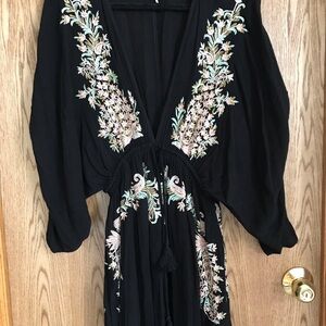 Embroidered Black Bohemian Dress